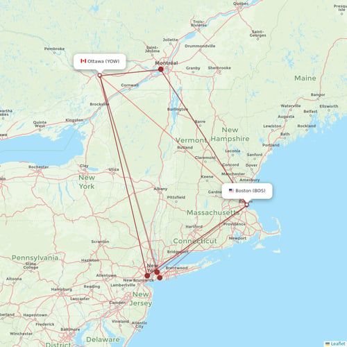 Porter Airlines flights between Boston and Ottawa