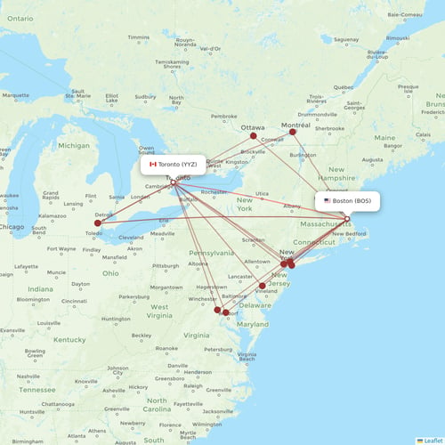 Air Canada flights between Boston and Toronto