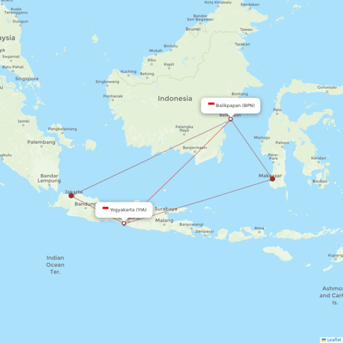 Super Air Jet flights between Balikpapan and Yogyakarta