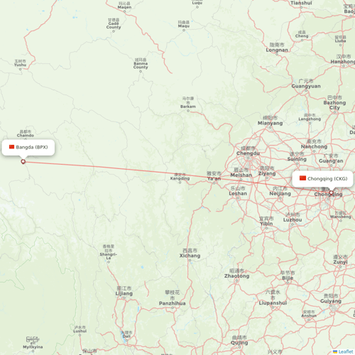 Tibet Airlines flights between Bangda and Chongqing