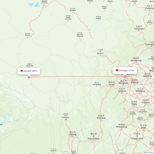 Tibet Airlines flights between Bangda and Chengdu