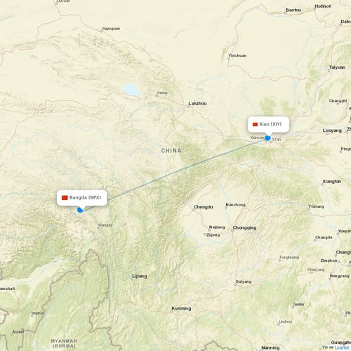 Tibet Airlines flights between Bangda and Xian