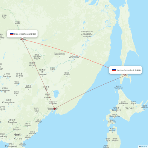 Yakutia flights between Blagoveschensk and Yuzhno-Sakhalinsk