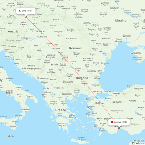 SmartWings flights between Brno and Antalya