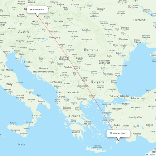 SmartWings flights between Brno and Rhodes