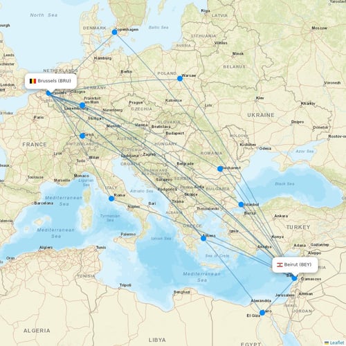 Middle East Airlines flights between Brussels and Beirut