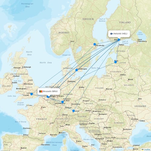 Finnair flights between Brussels and Helsinki