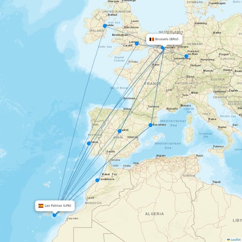 TUI Airlines Belgium flights between Brussels and Las Palmas