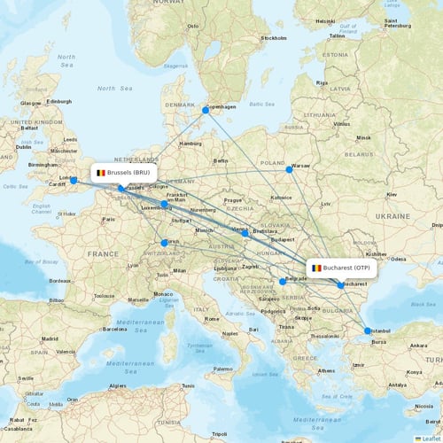 HiSky Europe flights between Brussels and Bucharest