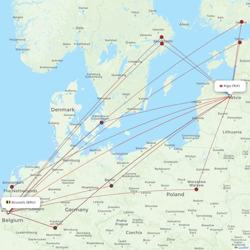 Air Baltic flights between Brussels and Riga