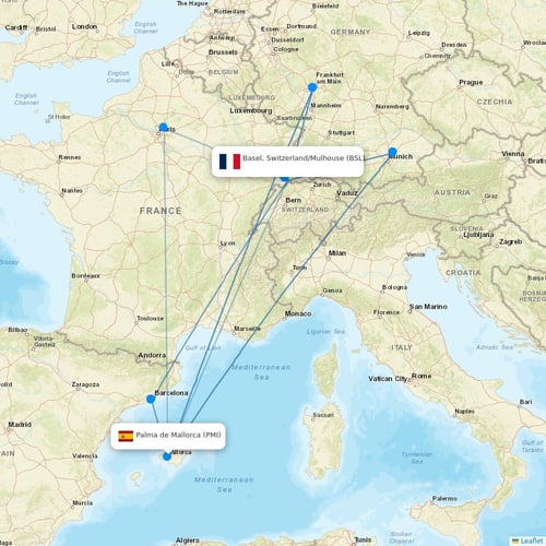 Condor flights between Basel, Switzerland/Mulhouse and Palma de Mallorca