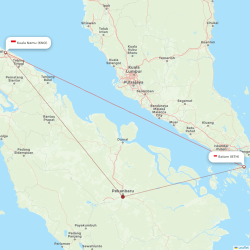 Lion Air flights between Batam and Kuala Namu
