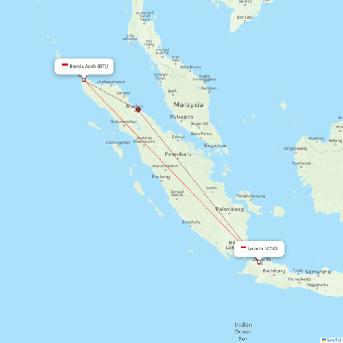 Garuda Indonesia flights between Banda Aceh and Jakarta