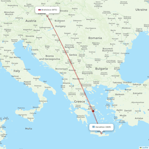 SmartWings flights between Bratislava and Heraklion