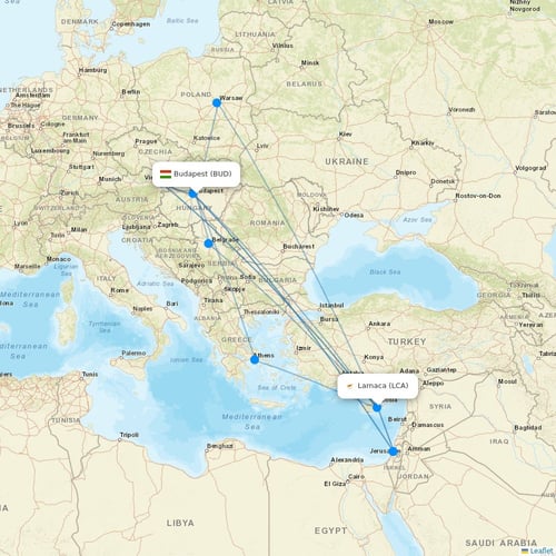 Wizz Air flights between Budapest and Larnaca