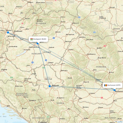 TAROM flights between Budapest and Bucharest