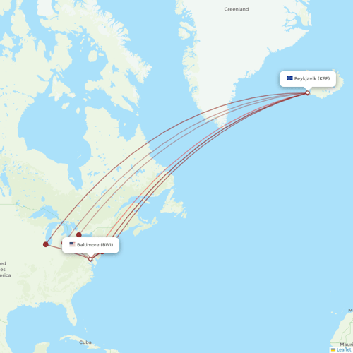 Icelandair flights between Baltimore and Reykjavik