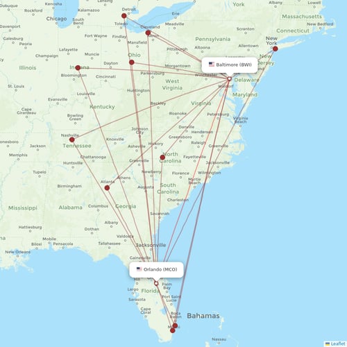 Frontier Airlines flights between Baltimore and Orlando