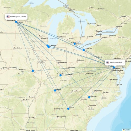Sun Country Airlines flights between Baltimore and Minneapolis