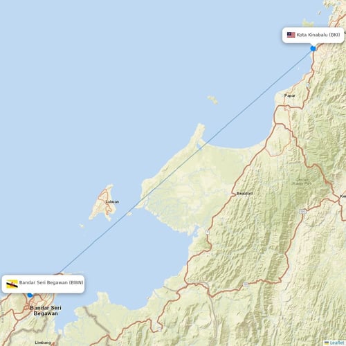 Royal Brunei Airlines flights between Bandar Seri Begawan and Kota Kinabalu