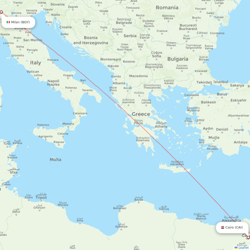AlMasria flights between Cairo and Milan