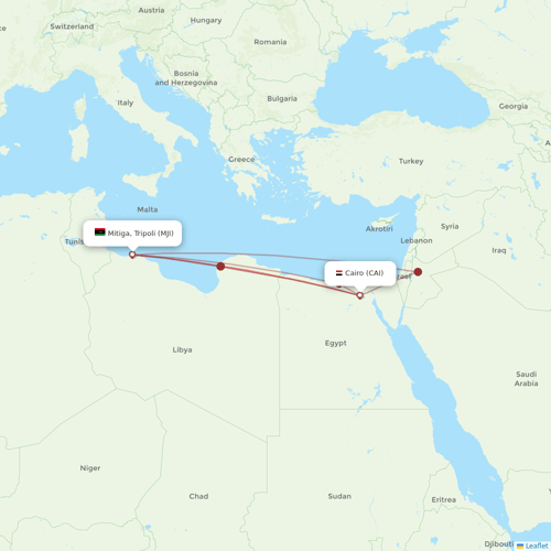 Libyan Airlines flights between Cairo and Mitiga, Tripoli