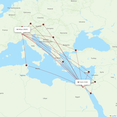 EgyptAir flights between Cairo and Milan