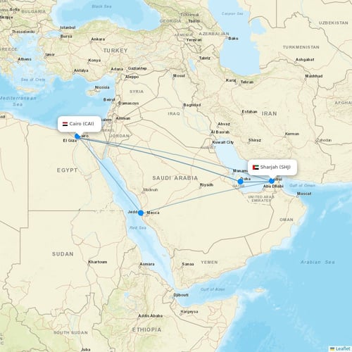 EgyptAir flights between Cairo and Sharjah