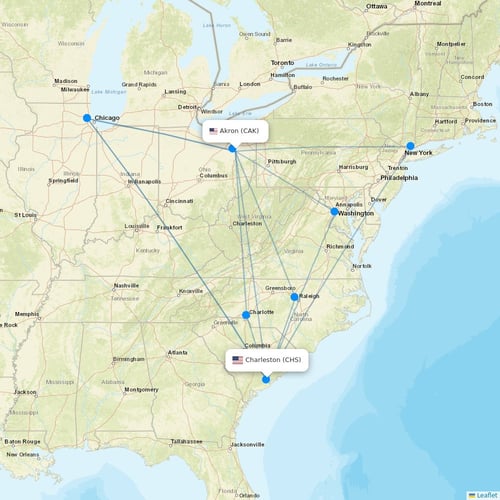 Breeze Airways flights between Akron and Charleston