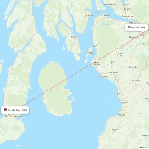 Loganair flights between Campbeltown and Glasgow