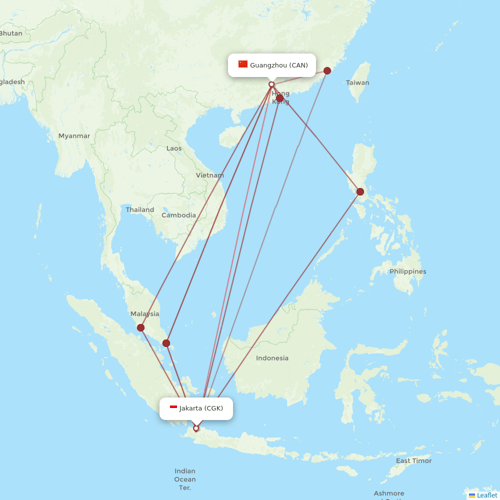 TransNusa flights between Guangzhou and Jakarta