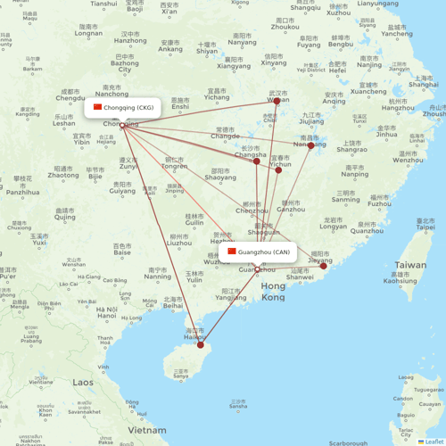 9 Air Co flights between Guangzhou and Chongqing