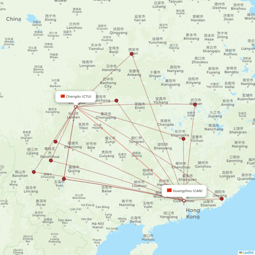 Chengdu Airlines flights between Guangzhou and Chengdu