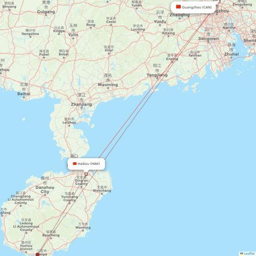 Hainan Airlines flights between Guangzhou and Haikou