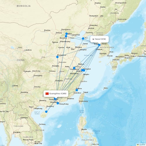 Asiana Airlines flights between Guangzhou and Seoul