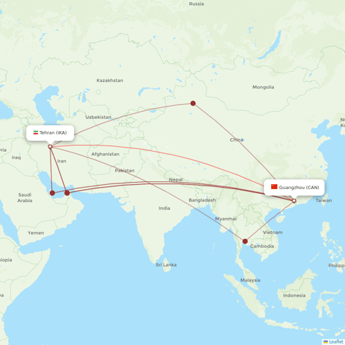 Mahan Air flights between Guangzhou and Tehran