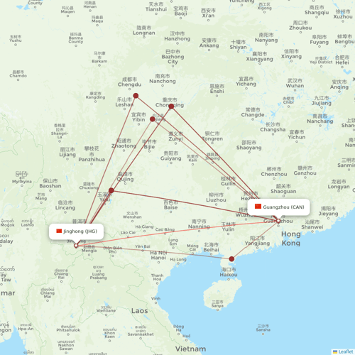 Chongqing Airlines flights between Guangzhou and Jinghong