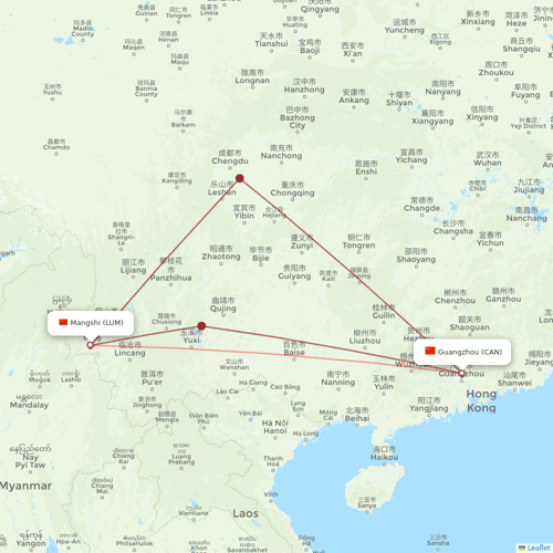 Chongqing Airlines flights between Guangzhou and Mangshi