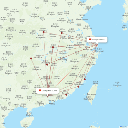 9 Air Co flights between Guangzhou and Shanghai