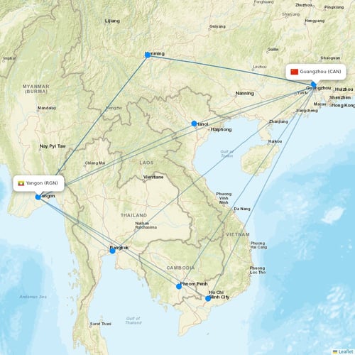 Myanmar Airways International flights between Guangzhou and Yangon