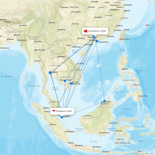 Singapore Airlines flights between Guangzhou and Singapore