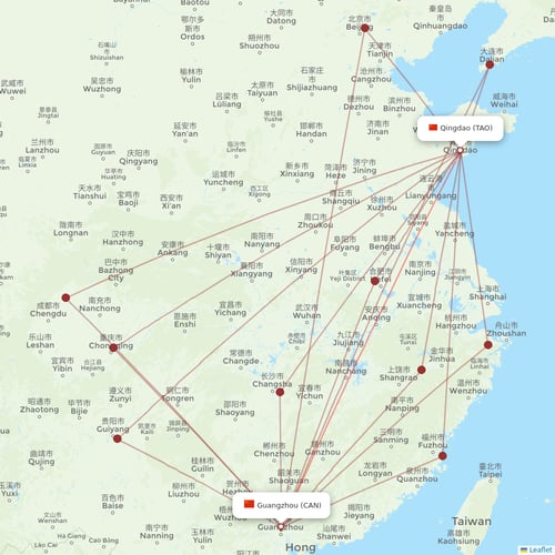 China Southern Airlines flights between Guangzhou and Qingdao