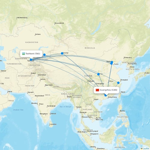CanJet Airlines flights between Guangzhou and Tashkent
