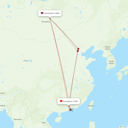 Miat - Mongolian Airlines flights between Guangzhou and Ulaanbaatar