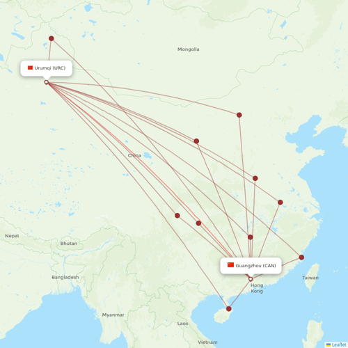 China Southern Airlines flights between Guangzhou and Urumqi