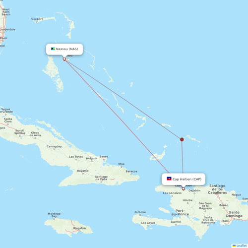 Bahamasair flights between Cap Haitien and Nassau