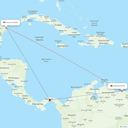 Conviasa flights between Caracas and Cancun