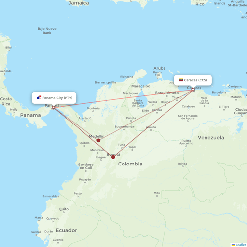 Copa Airlines flights between Caracas and Panama City