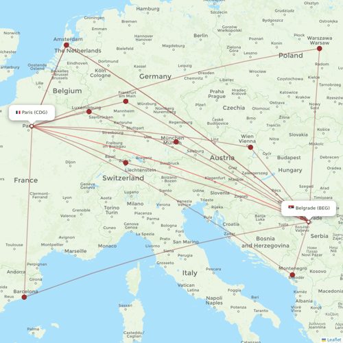 Air Serbia flights between Paris and Belgrade
