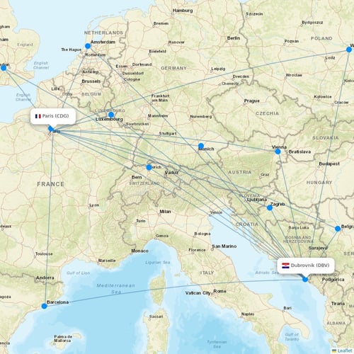 Croatia Airlines flights between Paris and Dubrovnik